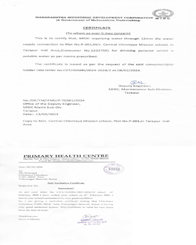 Water, Health and Sanitation certificate